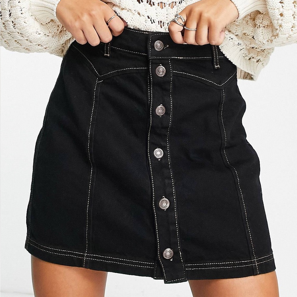 NWT ASOS Topshop Western Black Denim Button-Up Skirt
